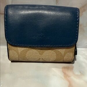 Coach Navy and Beige Compact Wallet